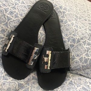 Tory Burch Black Leather Slides